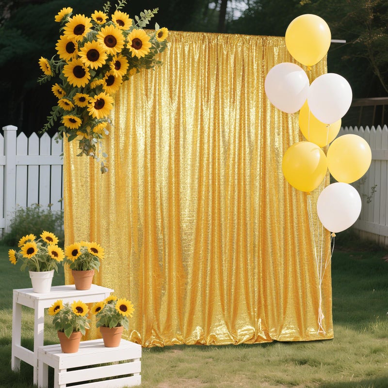 SquarePie Sequin Backdrop Curtain Not See Through Background for Wedding Party 6FT x 8FT Gold - Image 5